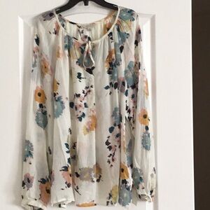 LUCKY BRAND Floral Blouse in Cream, Blue, and Yellow